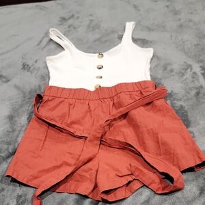 Shein White and Rust Brown Romper